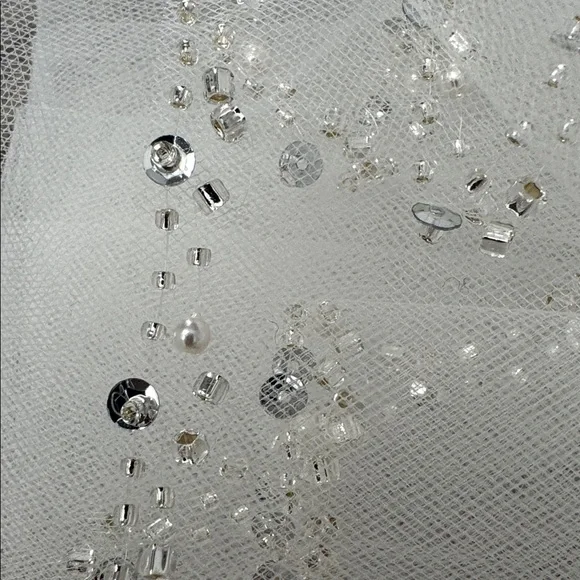 Elegant White Bridal Veil with Beaded Edge - Picture 7 of 8